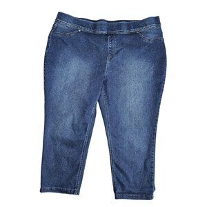 Terra & Sky Jeans Womens 2X Blue Jegging Cropped Pull On Stretch Denim Plus